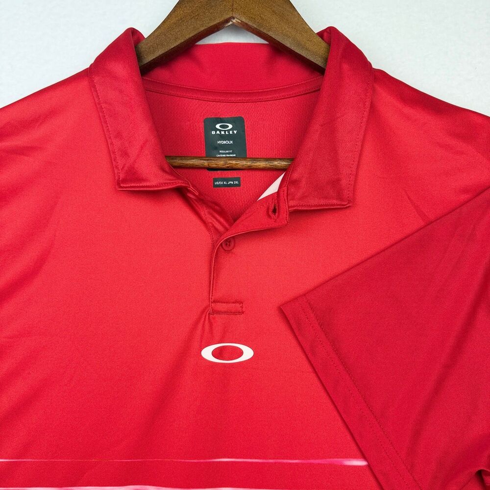 Oakley Hydrolix Men's XL Red Striped Golf Polo Regular Fit Performance